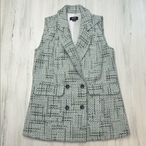Anthropology Maeve Green White & Black Tweed Sleeveless Blazer Vest Sz 4
